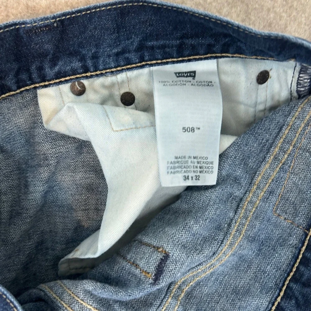 Levi's 508 Regular Taper Jeans Mens 34x32 Dark‎ Wash Blue Distressed Denim